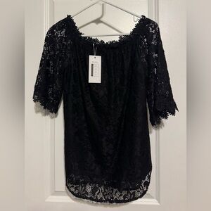 NWT MIHOLL Women's Lace Off Shoulder Tops Casual Loose Blouse Shirts Blk Size MD